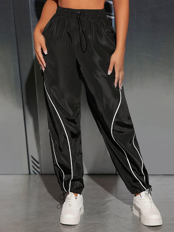 Contrast Piping Drawstring Pants