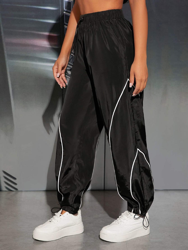 Contrast Piping Drawstring Pants