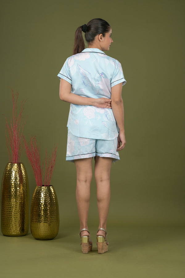 Aquatic Duck Print Premium Satin Night Suit